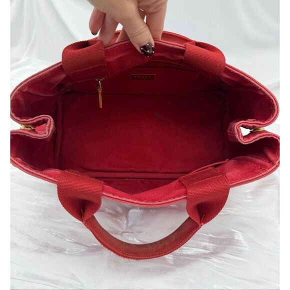 PRADA SMALL RED CANVAS CANAPA HANDBAG - Picture 7 of 7